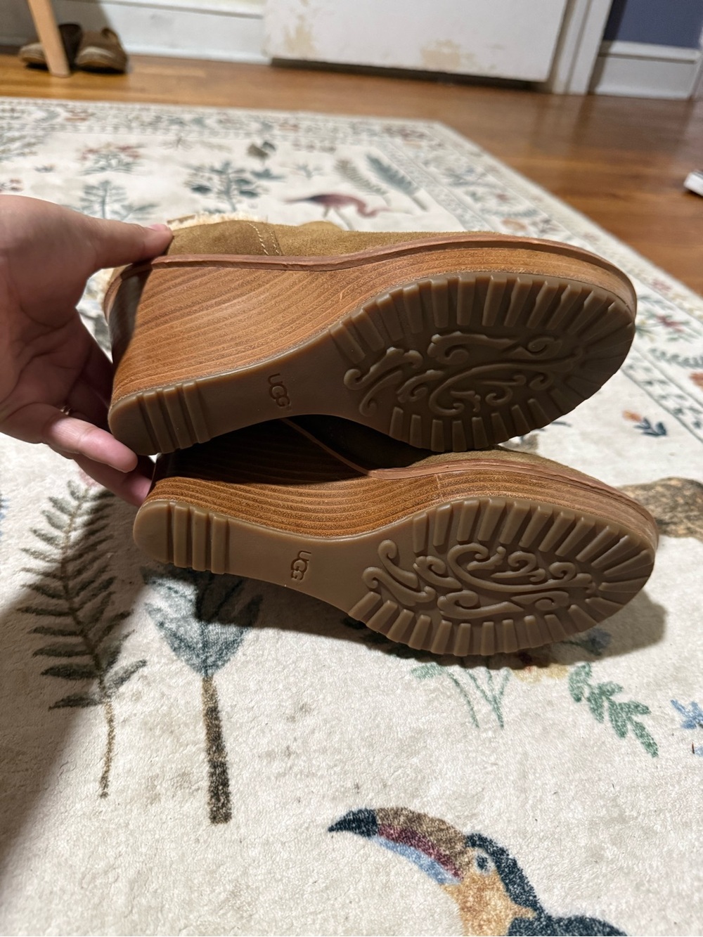 UGG Australia Brown Chestnut Suede Shearling Fur Anais Wedge Bootie US 8.5 - Picture 6 of 8